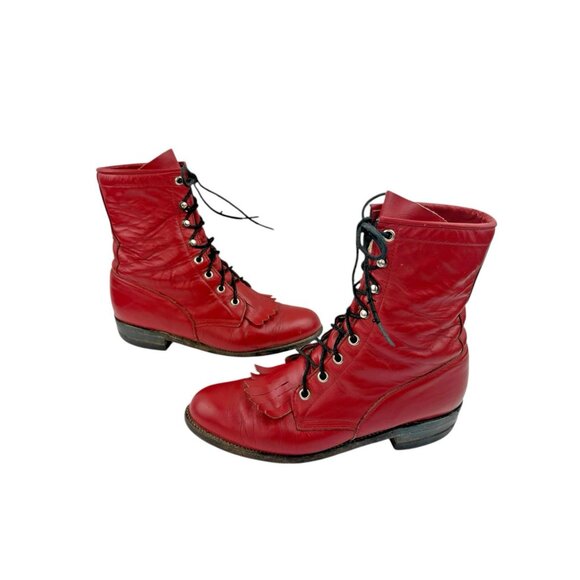 Justin Kiltie Tassle Boots Womens 6.5 Red Leather Western Cowgirl Heritage Lacer - Picture 11 of 16
